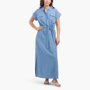 Calvin Klein | Linen Blend Belted Maxi Shirt Dress | NWT